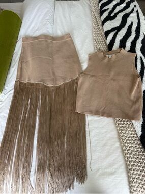 Fringe Midi Skirt in Tan - Women